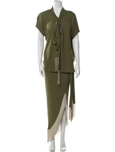 Pre-owned Balmain Beaded Accents Skirt Set In Green