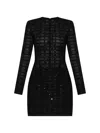 Balmain Tartan Tattoo Embellished Long Sleeve Minidress In Black