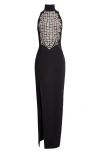 Balmain Beaded Croc Embellished Slit Gown In Black