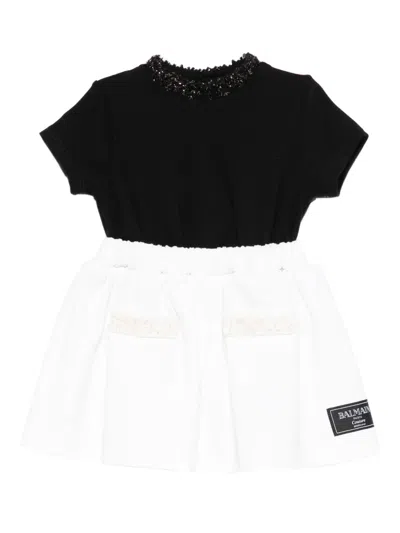 Balmain Babies' Beaded-detail Dress In Black