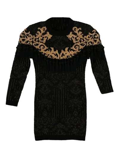 Balmain Kids' Beaded Knitted Dress In Black