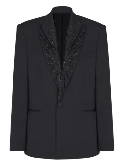 Balmain Beaded-lapel Single-breasted Blazer In Black