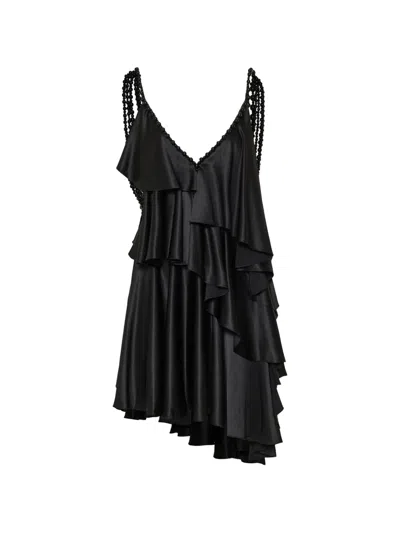 Balmain Beaded Ruffled Dress In Black