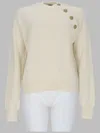 Balmain Elegant Womens Cashmere-wool Sweater With Decorative Buttons In White