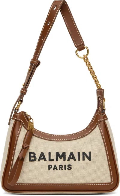 Balmain Beige & Brown B-army Canvas Bag In Gem Naturel/marron