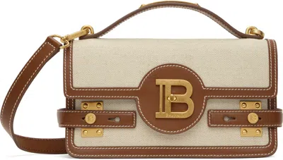 Balmain Beige & Brown B-buzz 24 Canvas & Leather Bag In Gem Naturel/marron