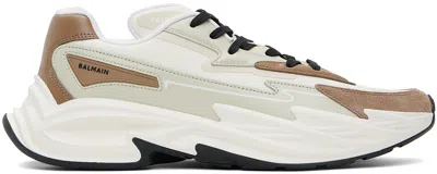 Balmain Beige & Brown Run-row Leather Sneakers In 0dh Creme/blanc