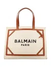 Balmain Medium Canvas Shopping Handbag In Beige