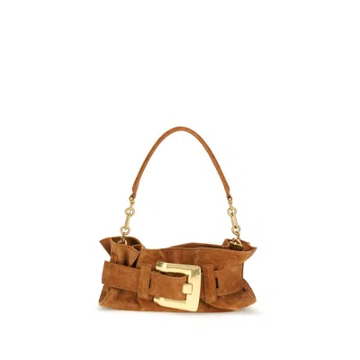 Balmain Beige Calf Leather Bos Taurus Shoulder Bag In Brown