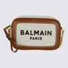 BALMAIN BEIGE CANVAS AND BROWN LEATHER CROSSBODY BAG