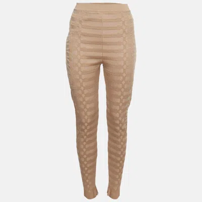 Pre-owned Balmain Beige Chevron Pattern Knit High Waist Leggings M
