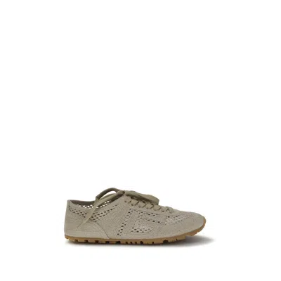 Balmain Beige Cotton Athletic Sneakers In Multi