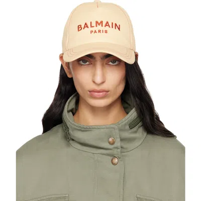 Balmain Beige Cotton ' Paris' Embroidery Cap In Neutral