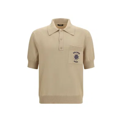 Balmain Beige Cotton Polo Shirt In Neutral