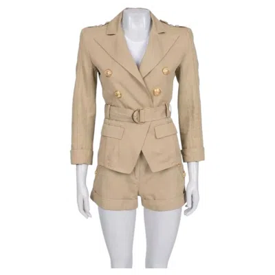 Pre-owned Balmain Beige Cotton-linen Suit With Shorts Sz. Fr36 / S In Brown