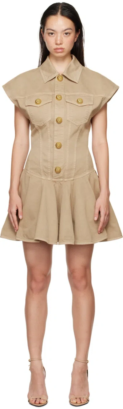 Balmain Beige Flared Minidress In Neutrals