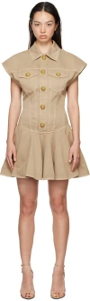 Balmain Flared Cotton-canvas Dress In 0fk Beige