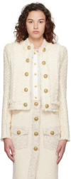 Balmain Beige Fringed Blazer In 0aq Blanc Cassé