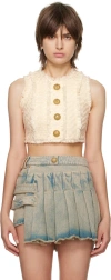Balmain Beige Fringed Tank Top In 0aq Blanc Cassé