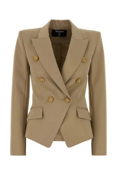 Balmain Beige Gabardine Blazer In Brown