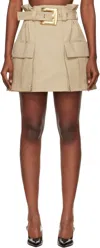 Balmain Gabardine Mini Skirt With Gold-tone Hardware In Brown