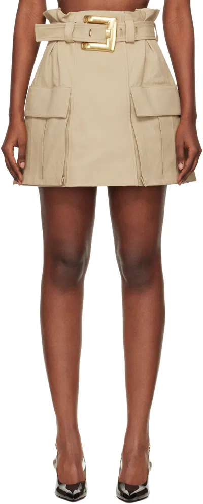 Balmain Beige High-waisted Gabardine Miniskirt In Brown