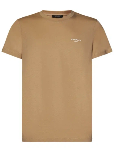 Balmain Beige Organic Cotton Jersey T-shirt In Neutrals