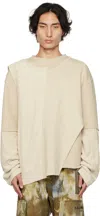 Balmain Beige Paneled Long Sleeve T-shirt In 0kf Ficelle