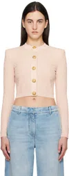 Balmain Buttoned-embellished Crewneck Cardigan In Gus Nude/nude Brilla
