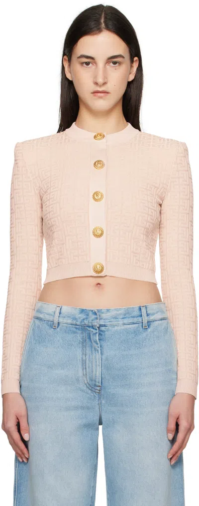 Balmain Beige Pb Labyrinth Knit Cardigan In Gus Nude/nude Brilla