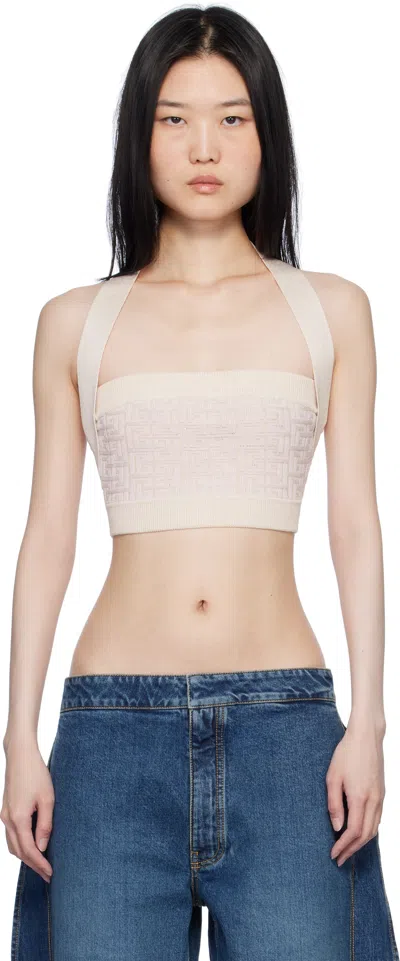 Balmain Beige Pb Labyrinth Monogram Tank Top In Gus Nude/nude Brilla