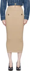 Balmain Ribbed Nude Viscose Blend Midi Skirt In 0dc Nude