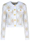 Balmain Vichy Check Tweed Knit Crop Jacket In Beige