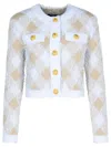 Balmain Vichy Check Tweed Knit Crop Jacket In Beige