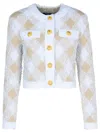 Balmain Vichy Check Tweed Knit Crop Jacket In Blanc/ Beige