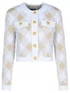 Balmain Vichy Check Tweed Knit Crop Jacket In Neutrals