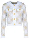 Balmain Vichy Check Tweed Knit Crop Jacket In Cream