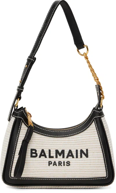 Balmain Beige Raffia B-army Shoulder Bag In Pink