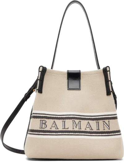 Balmain Release Canvas And Leather Bucket Bag In Neutral