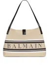 Balmain Medium Release Shopper Bag In Canvas And Calfskin In Beige