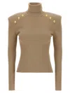 Balmain Button-trimmed Knit Turtleneck Sweater In Beige