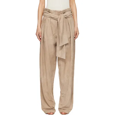 Balmain Beige Suede High-waisted Trousers In Brown