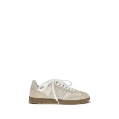 Balmain Beige Suede Leather Athletic Sneakers In Neutral