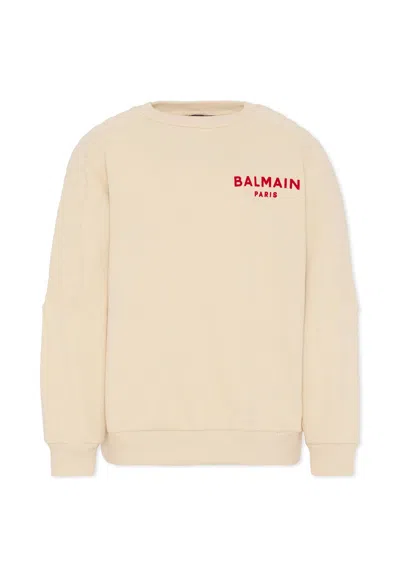 BALMAIN BEIGE SWEATSHIRT FOR KIDS WITH LOGO