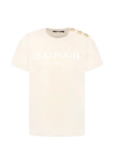 Balmain Kids' Logo Cotton Jersey T-shirt In Beige
