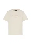 Balmain Beige T-shirt With Logo For Kids In Neutral