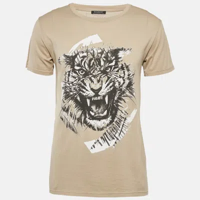 Pre-owned Balmain Beige Tiger Print Cotton Round Neck T-shirt M