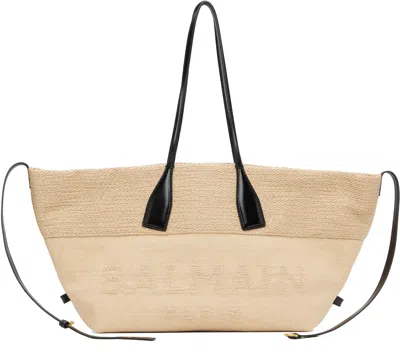 Balmain Beige Track Raffia Tote