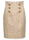 Balmain Beige Tweed Skirt With Front Golden Buttons In Cotton Blend Woman In Multicolor