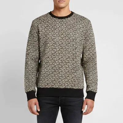 Pre-owned Balmain Beige/black Monogram Intarsia Knit Sweatshirt M In Sand